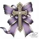 purple domestic violence ribbon with a cross at the end of the ribbon hanging down. The looks like a cancer ribbon tattoo design idea
