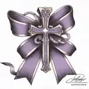 purple domestic violence ribbon with a cross at the end of the ribbon hanging down. The looks like a cancer ribbon tattoo design idea