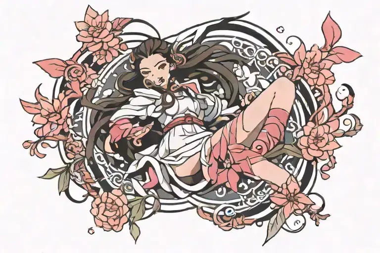 nezuko leg piece tattoo design idea