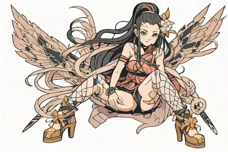 nezuko leg piece tattoo design idea