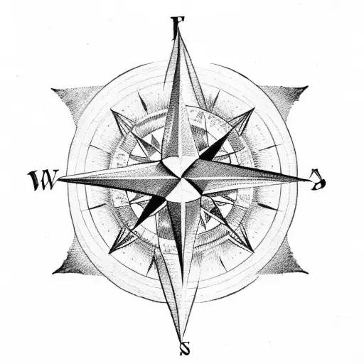 An old school compass with rose petals as the cardinal directions tattoo design idea