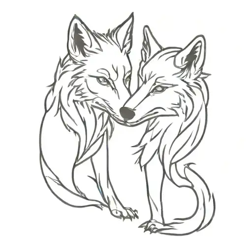 fenrir wolf couple kissing tattoo design idea