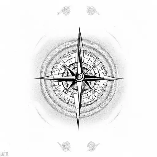 A detailed hourglass with a compass as the sand inside tattoo design idea