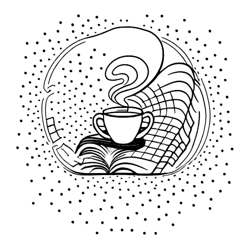 A minimalist tattoo of an open book with a steaming coffee cup resting on top tattoo design idea
