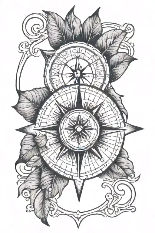 A dotwork tattoo of a compass with a dog's paw print in the center, representing the client's passion for dogs tattoo design idea