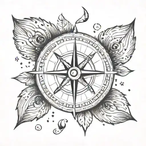 A dotwork tattoo of a compass with a dog's paw print in the center, representing the client's passion for travel and dogs tattoo design idea