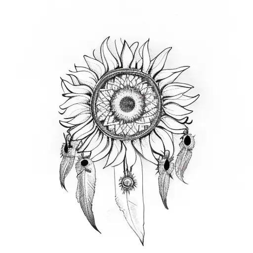 Sunflower and dreamcatcher tattoo design idea