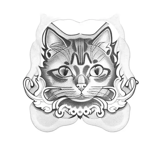 cat skull from side tattoo design idea