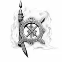 Scottish flag on gothic arrow with Scottish rose tattoo design idea