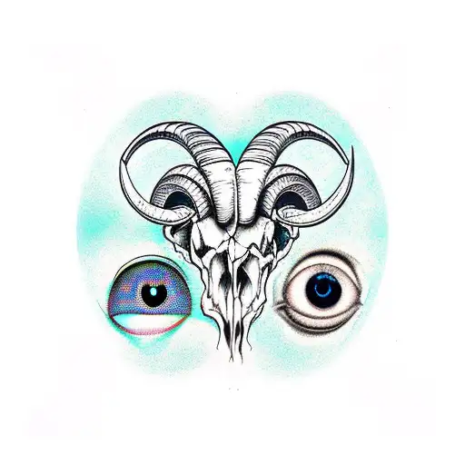 ram skull, two birds, eyeball tattoo design idea