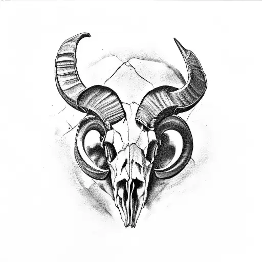 ram skull, two birds background tattoo design idea