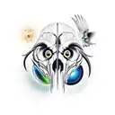 ram skull with two birds and eyeball tattoo design idea