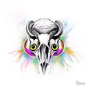 ram skull with two birds and eyeball tattoo design idea