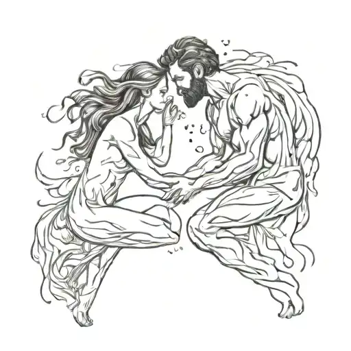 Man and woman merging together like a god  tattoo design idea