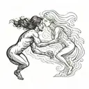 Man and woman merging together like a god  tattoo design idea