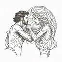 Man and woman merging together like a god  tattoo design idea