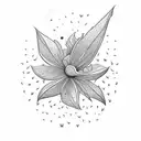 Brown block skyscraper in 3D shape falling rose flowers from the the sky passing 3 green plane on leafy background tattoo design idea