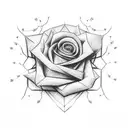 Brown block skyscraper in 3D shape falling rose flowers from the the sky passing 3 green plane on leafy background tattoo design idea