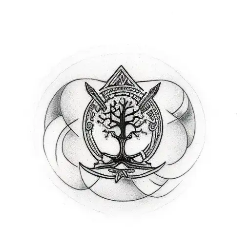 tree of life and Viking axe tattoo design idea