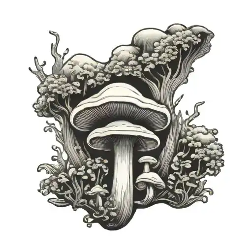 magic mushroom growing tattoo design idea