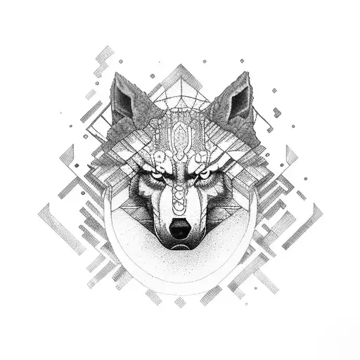 lobo en medio de bosque nórdico  tattoo design idea