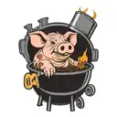 Metallic pig grilling Texas BBQ tattoo design idea