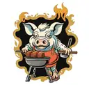 Metallic pig grilling Texas BBQ tattoo design idea