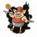 Metallic pig grilling Texas BBQ tattoo design idea