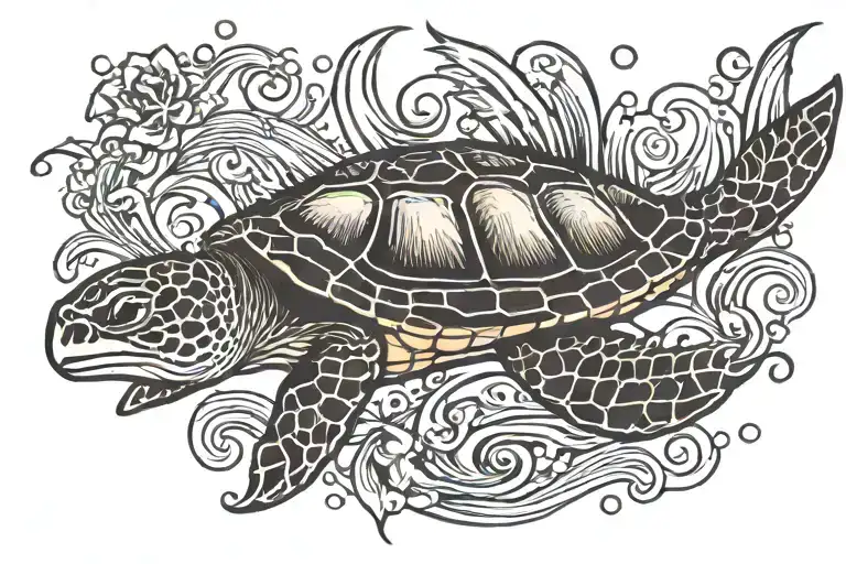 sea turtle dolphin swimming tattoo design idea
