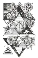 two triangles overlapping with desert elements in the top triangle and garden elements in the bottom triangle tattoo design idea