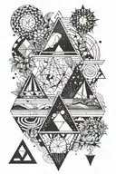 two triangles overlapping with desert elements in the top triangle and garden elements in the bottom triangle tattoo design idea