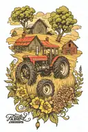 farm scene with tractor   tattoo design idea