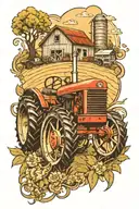 farm scene with tractor   tattoo design idea