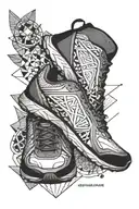 trail running shoe with daughters name Matilde and Beatriz tattoo design idea