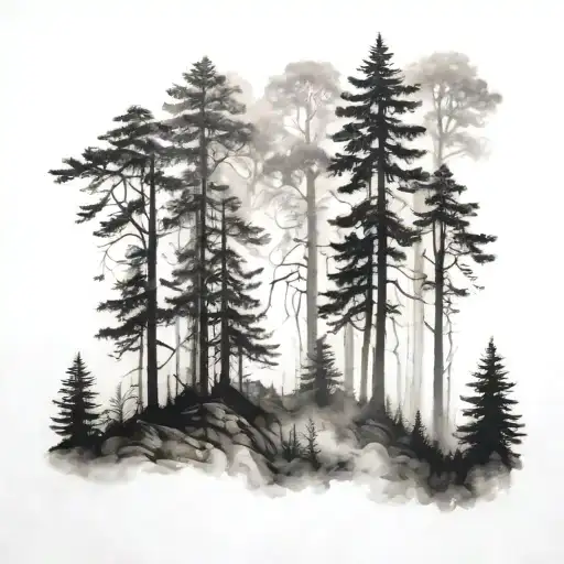 foggy forest tattoo design idea