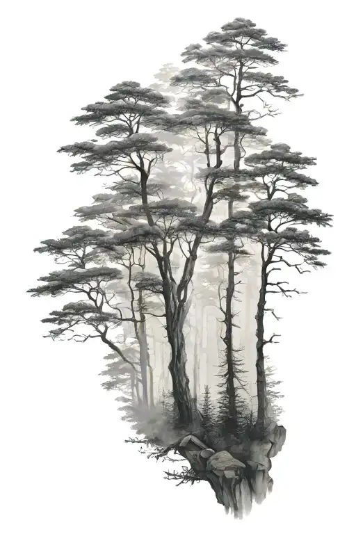 foggy forest tattoo design idea
