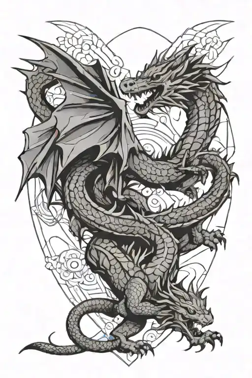 dragon flying with tiger walking away peacefully coexisting tattoo design idea