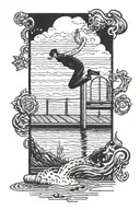 dock jumping off dock extending into a serene tattoo design idea