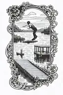 dock jumping off dock extending into a serene tattoo design idea