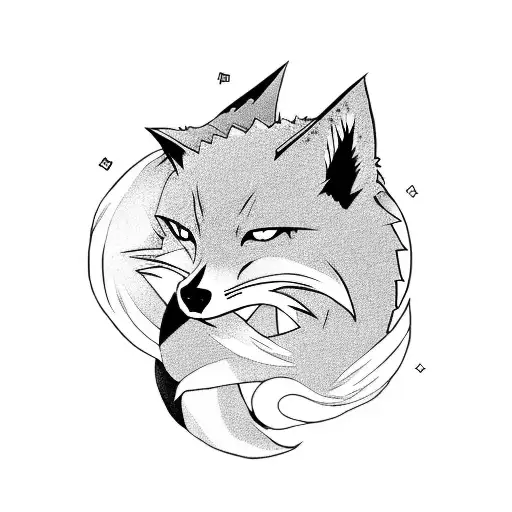 An anime-inspired scene of a fox and a dragon teaming up to solve an electrical engineering problem tattoo design idea