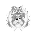 An anime-inspired scene of a fox and a dragon teaming up to solve an electrical engineering problem tattoo design idea