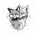 An anime-inspired scene of a fox and a dragon teaming up to solve an electrical engineering problem tattoo design idea