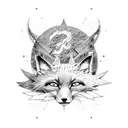 An anime-inspired scene of a fox and a dragon teaming up to solve an electrical engineering problem tattoo design idea