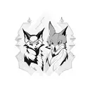 An anime-inspired scene of a fox and a dragon teaming up to solve an electrical engineering problem tattoo design idea