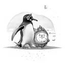 A penguin and a dragon facing off in a handball match tattoo design idea
