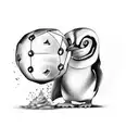 A penguin and a dragon facing off in a handball match tattoo design idea