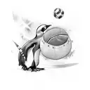 A penguin and a dragon facing off in a handball match tattoo design idea