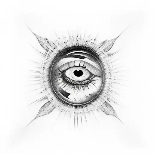 Imagine a tattoo masterpiece embodying divine majesty: a realistic black and white eye with celestial glimmers tattoo design idea