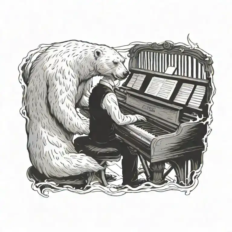 polar bear playing piano keys tattoo design idea