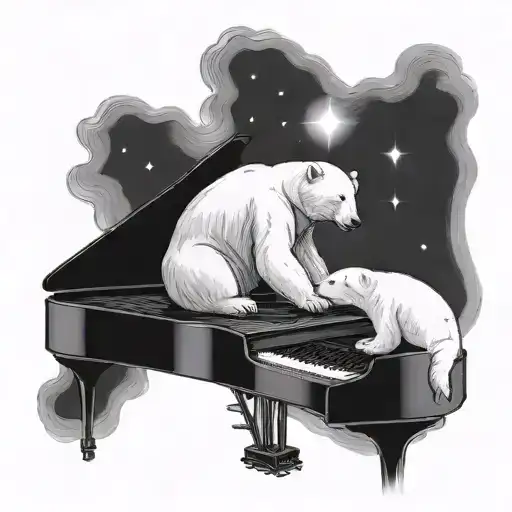 A polar bear playing a grand piano under the northern lights tattoo design idea